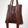 ADBGM119 Genuine Leather Fringe Tote - Western Knotted Strap Shoulder Bag
