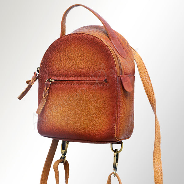 LC-ADBGM188 Genuine Leather Mini Backpack - Rustic Two-Tone Western Daypack