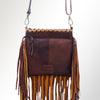 ADBGM229 Hand-Painted Leather Fringe Large Crossbody Bag - Bold Abstract Horse with Feathers