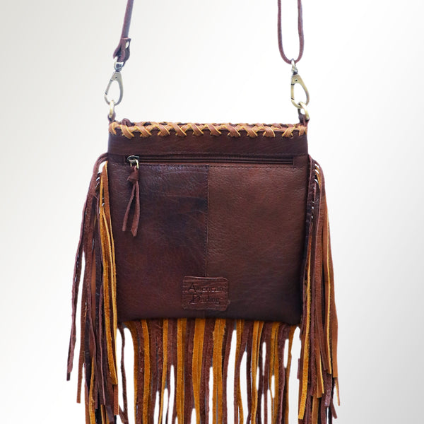 ADBGM229 Hand-Painted Leather Fringe Large Crossbody Bag - Bold Abstract Horse with Feathers
