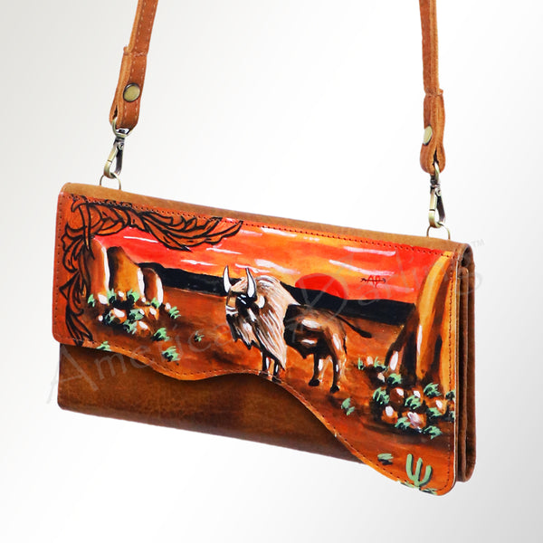 ADBGM179 Handcrafted Western Tooled Leather Crossbody with Artistic Rodeo Design