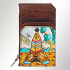 ADCCM101 Hand-Painted Leather Card Holder - Western Scene with Zipper