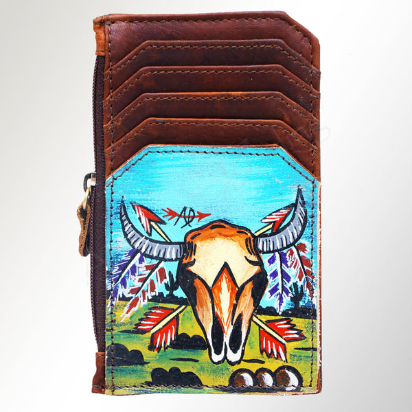 ADCCM101 Hand-Painted Card Holder - Western Cowhide Leather Zip Wallet