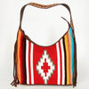 ADBGA212 American Darling Hand-Woven Saddle Blanket Hobo Bag Hand Tooled Leather Fringe