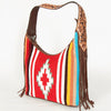 ADBGA212 American Darling Hand-Woven Saddle Blanket Hobo Bag Hand Tooled Leather Fringe