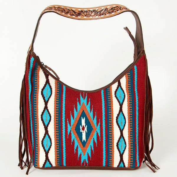 ADBGA212 American Darling Hand-Woven Saddle Blanket Hobo Bag Hand Tooled Leather Fringe