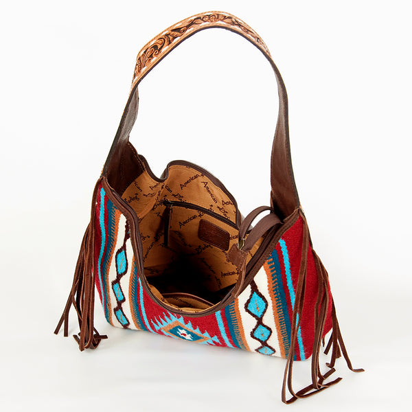 ADBGA212 American Darling Hand-Woven Saddle Blanket Hobo Bag Hand Tooled Leather Fringe