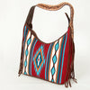 ADBGA212 American Darling Hand-Woven Saddle Blanket Hobo Bag Hand Tooled Leather Fringe