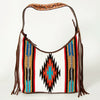 ADBGA212 American Darling Hand-Woven Saddle Blanket Hobo Bag Hand Tooled Leather Fringe