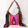 ADBGA212 American Darling Hand-Woven Saddle Blanket Hobo Bag Hand Tooled Leather Fringe