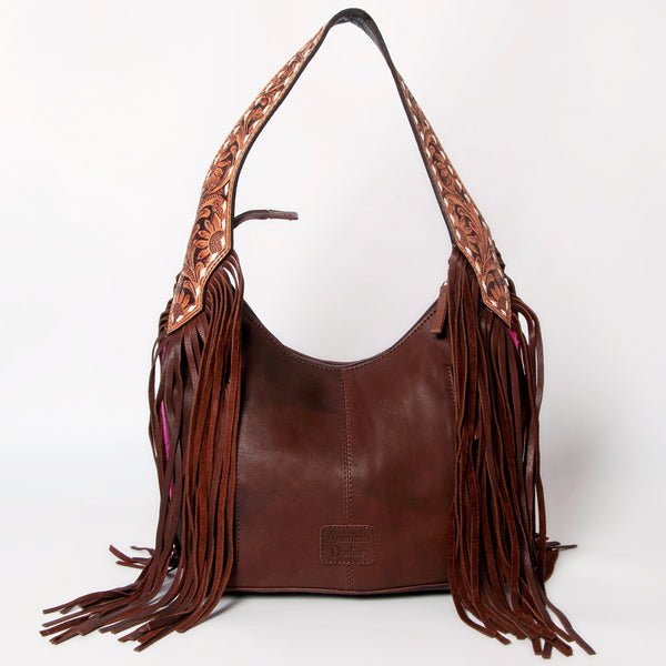 ADBGA212 American Darling Hand-Woven Saddle Blanket Hobo Bag Hand Tooled Leather Fringe