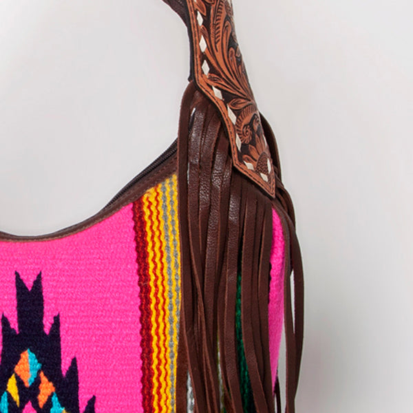 ADBGA212 American Darling Hand-Woven Saddle Blanket Hobo Bag Hand Tooled Leather Fringe
