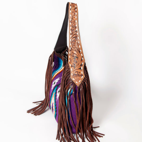ADBGA212 American Darling Hand-Woven Saddle Blanket Hobo Bag Hand Tooled Leather Fringe