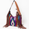 ADBGA212 American Darling Hand-Woven Saddle Blanket Hobo Bag Hand Tooled Leather Fringe