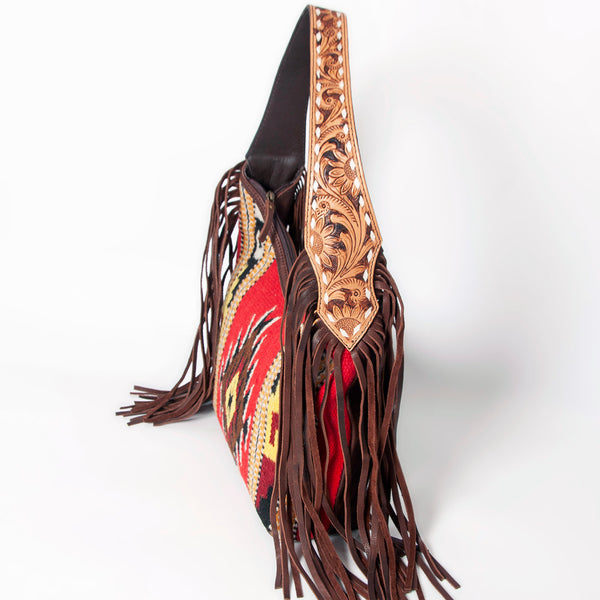 ADBGA212 American Darling Hand-Woven Saddle Blanket Hobo Bag Hand Tooled Leather Fringe