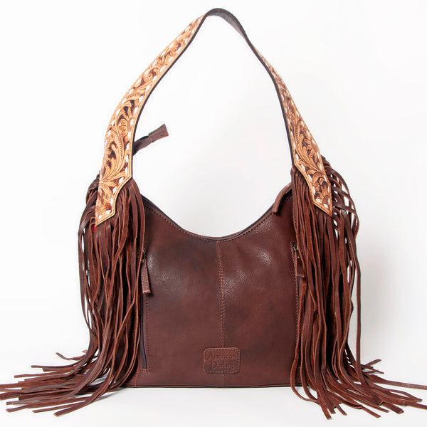 ADBGA212 American Darling Hand-Woven Saddle Blanket Hobo Bag Hand Tooled Leather Fringe