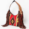 ADBGA212 American Darling Hand-Woven Saddle Blanket Hobo Bag Hand Tooled Leather Fringe