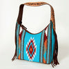 ADBGA212 American Darling Hand-Woven Saddle Blanket Hobo Bag Hand Tooled Leather Fringe
