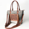 ADBG662 American Darling Hand Tooled Floral & Hair-On Cowhide Western Leather Tote Bag with Fringes