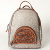 ADBGS156 Genuine Cowhide Leather Backpack with Hand-Tooled Floral Patch - Western Rodeo Style