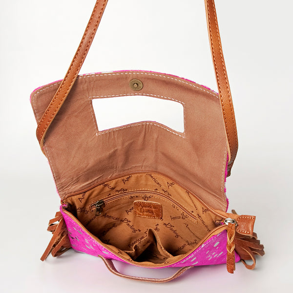 ADBG501 American Darling Small Cross body Bag - Hair-On Cowhide Hand Tooled Floral Leather