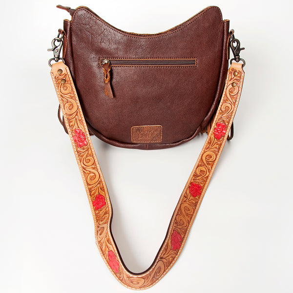 ADBG523 American Darling Hand Tooled Floral Leather Crossbody Bag with Fringes