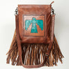 ADBG719 American Darling Hand Tooled Leather Large Cross body Bag Western Fringed Handbag