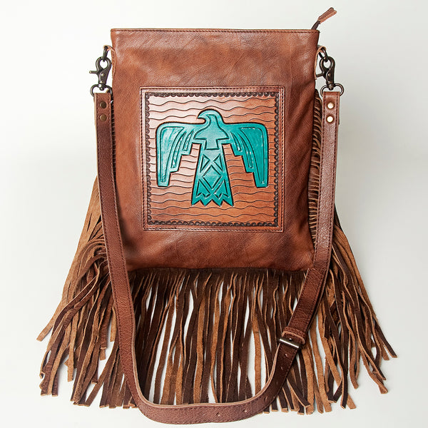 ADBG719 American Darling Hand Tooled Leather Large Cross body Bag Western Fringed Handbag