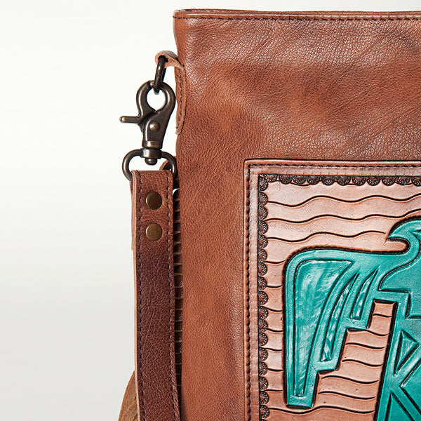 ADBG719 American Darling Hand Tooled Leather Large Cross body Bag Western Fringed Handbag