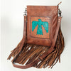 ADBG719 American Darling Hand Tooled Leather Large Cross body Bag Western Fringed Handbag