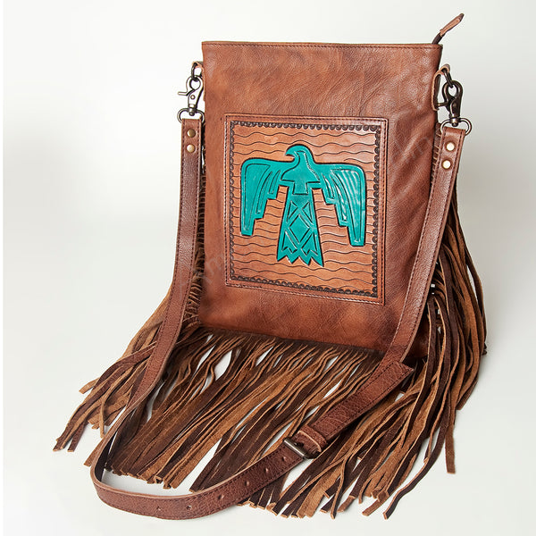 ADBG719 American Darling Hand Tooled Leather Large Cross body Bag Western Fringed Handbag