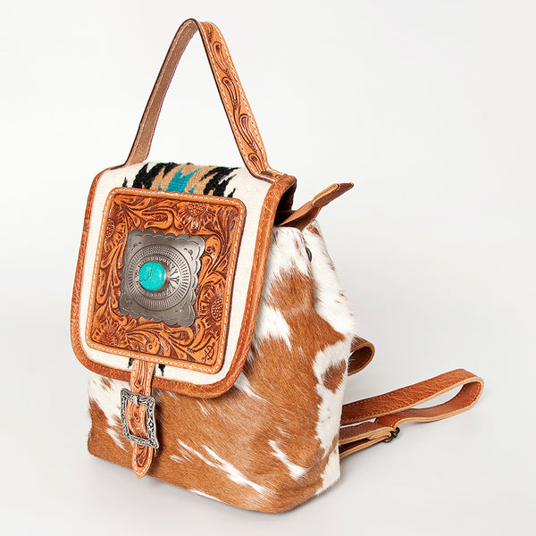 ADBG620 American Darling Hair-On Cowhide Western Leather Backpack Bag with Hand Tooled Detailing