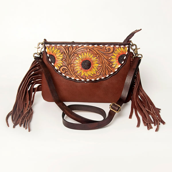 ADBGA156 American Darling Tooled Leather Crossbody with Fringe Western Brown Shoulder Bag