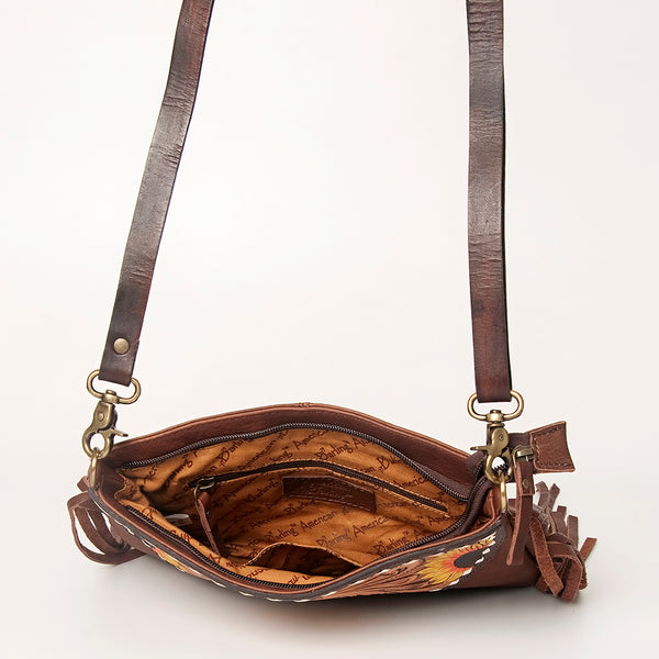 ADBGA156 American Darling Tooled Leather Crossbody with Fringe Western Brown Shoulder Bag