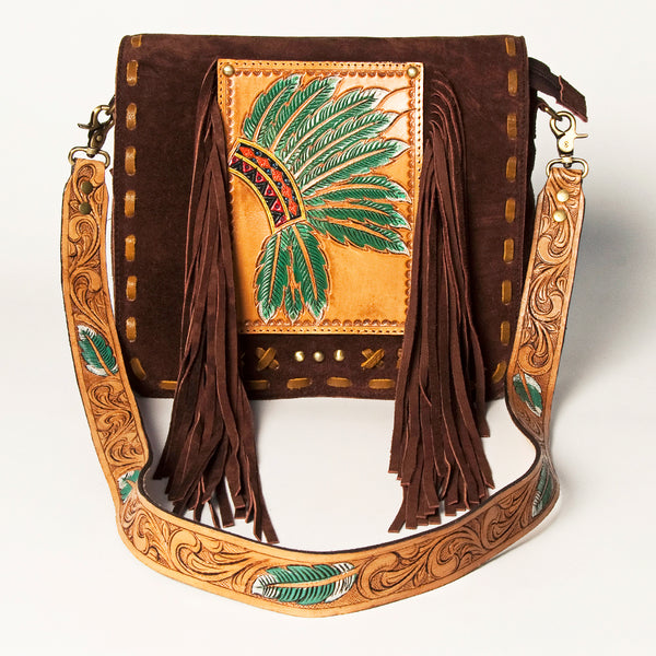 ADBGA213 American Darling Handcrafted Tooled Leather Messenger Bag with Headdress