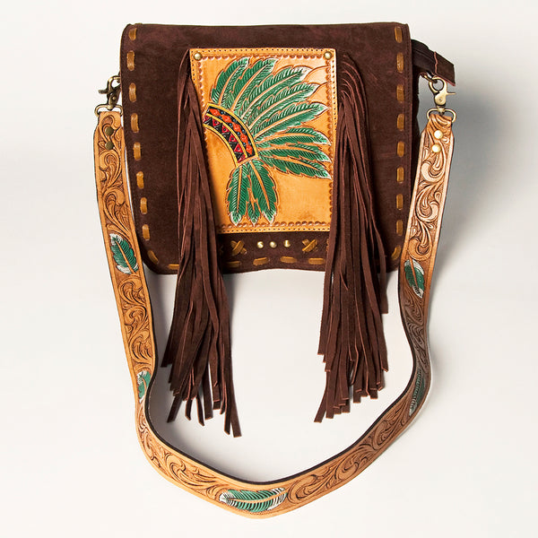 ADBGA213 American Darling Handcrafted Tooled Leather Messenger Bag with Headdress