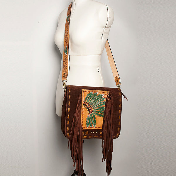 ADBGA213 American Darling Handcrafted Tooled Leather Messenger Bag with Headdress