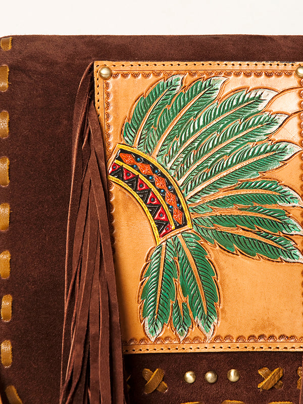 ADBGA213 American Darling Handcrafted Tooled Leather Messenger Bag with Headdress