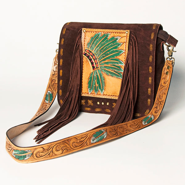 ADBGA213 American Darling Handcrafted Tooled Leather Messenger Bag with Headdress