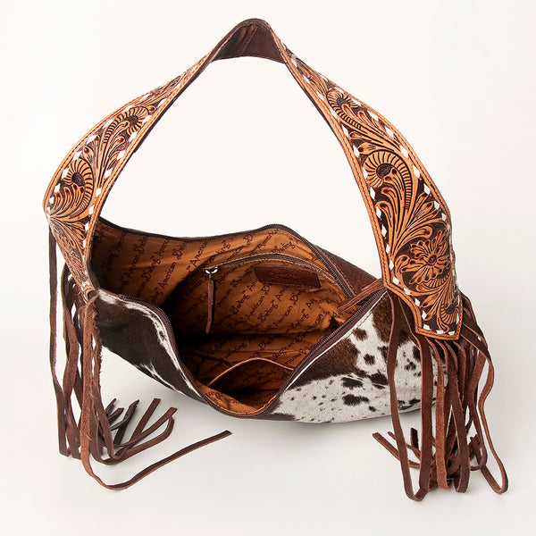 ADBGA214 American Darling Cowhide & Tooled Leather Fringe Hobo Shoulder Handbag