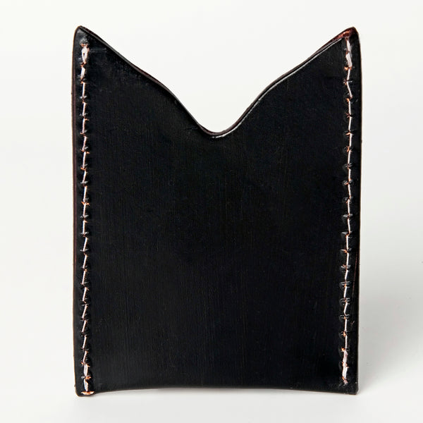 ADCCF107 Hand-Tooled Leather Card Holder - Western Bull Skull & Floral Design