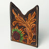 ADCCF108 Hand-Tooled Leather Card Holder - Sunflower & Western Floral Design