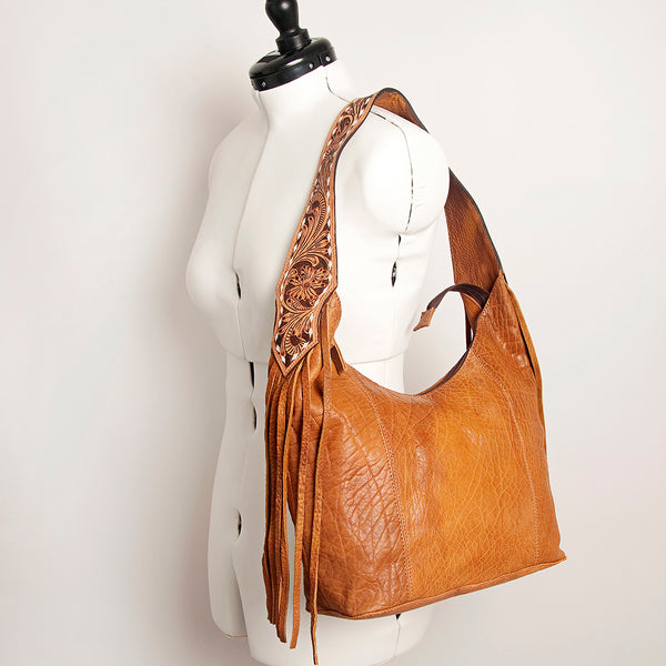 ADBGA215 American Darling Hobo Bag Full Grain Leather with Tooled Strap & Fringe