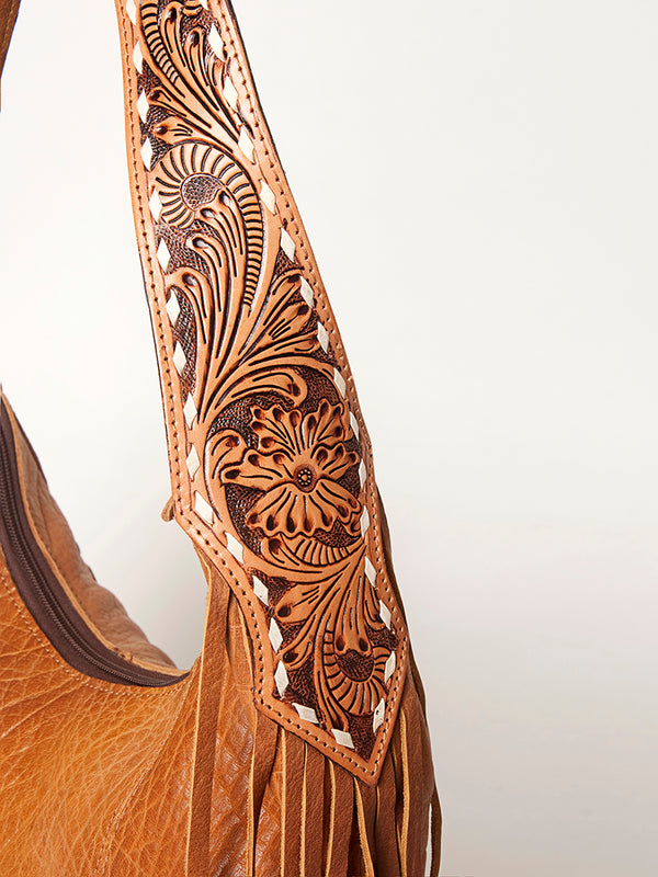 ADBGA215 American Darling Hobo Bag Full Grain Leather with Tooled Strap & Fringe