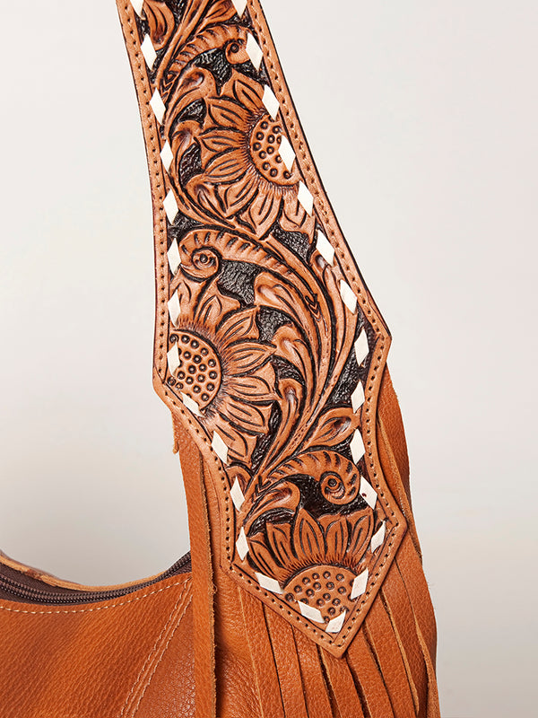 ADBGA215 American Darling Hobo Bag Full Grain Leather with Tooled Strap & Fringe
