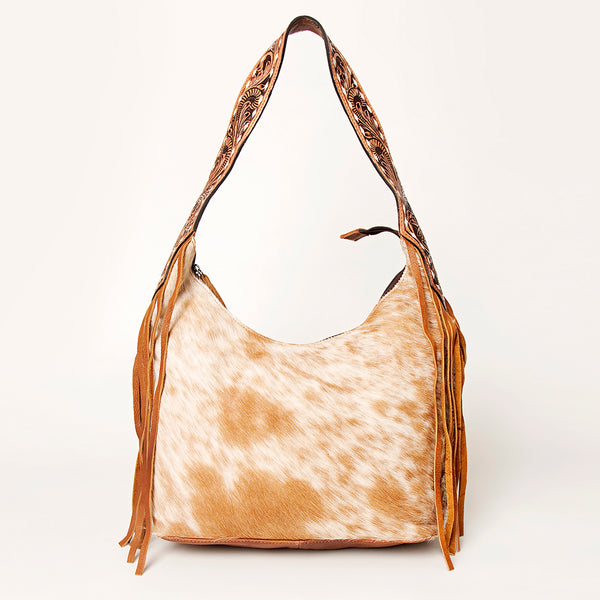 ADBGA216 American Darling Hair-On Cowhide Fringe Hobo Bag Floral Tooled Leather