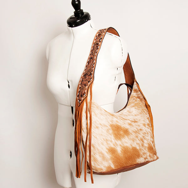 ADBGA216 American Darling Hair-On Cowhide Fringe Hobo Bag Floral Tooled Leather