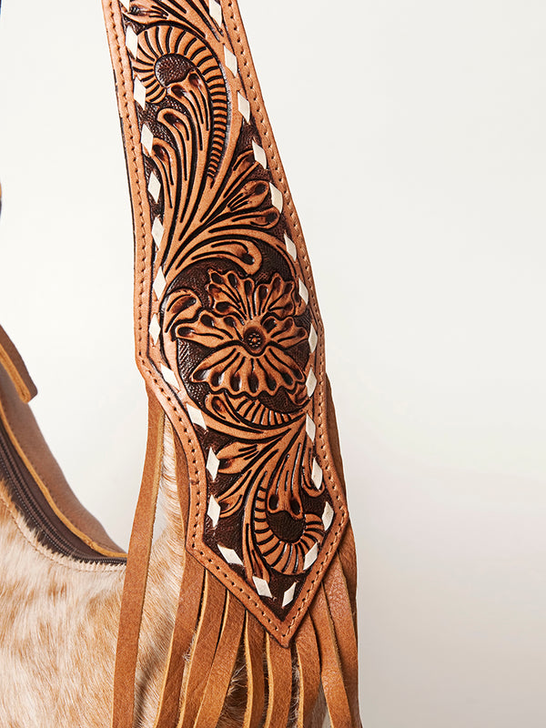 ADBGA216 American Darling Hair-On Cowhide Fringe Hobo Bag Floral Tooled Leather