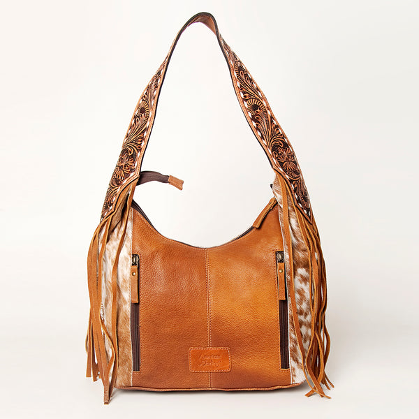 ADBGA216 American Darling Hair-On Cowhide Fringe Hobo Bag Floral Tooled Leather