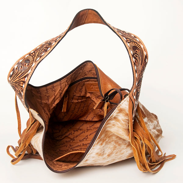 ADBGA216 American Darling Hair-On Cowhide Fringe Hobo Bag Floral Tooled Leather